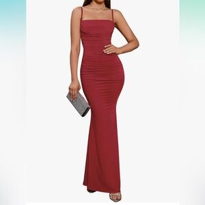 EYNMIN Women's Sleeveless Bodycon Corset Maxi Dress Spaghetti Strap Ruched
